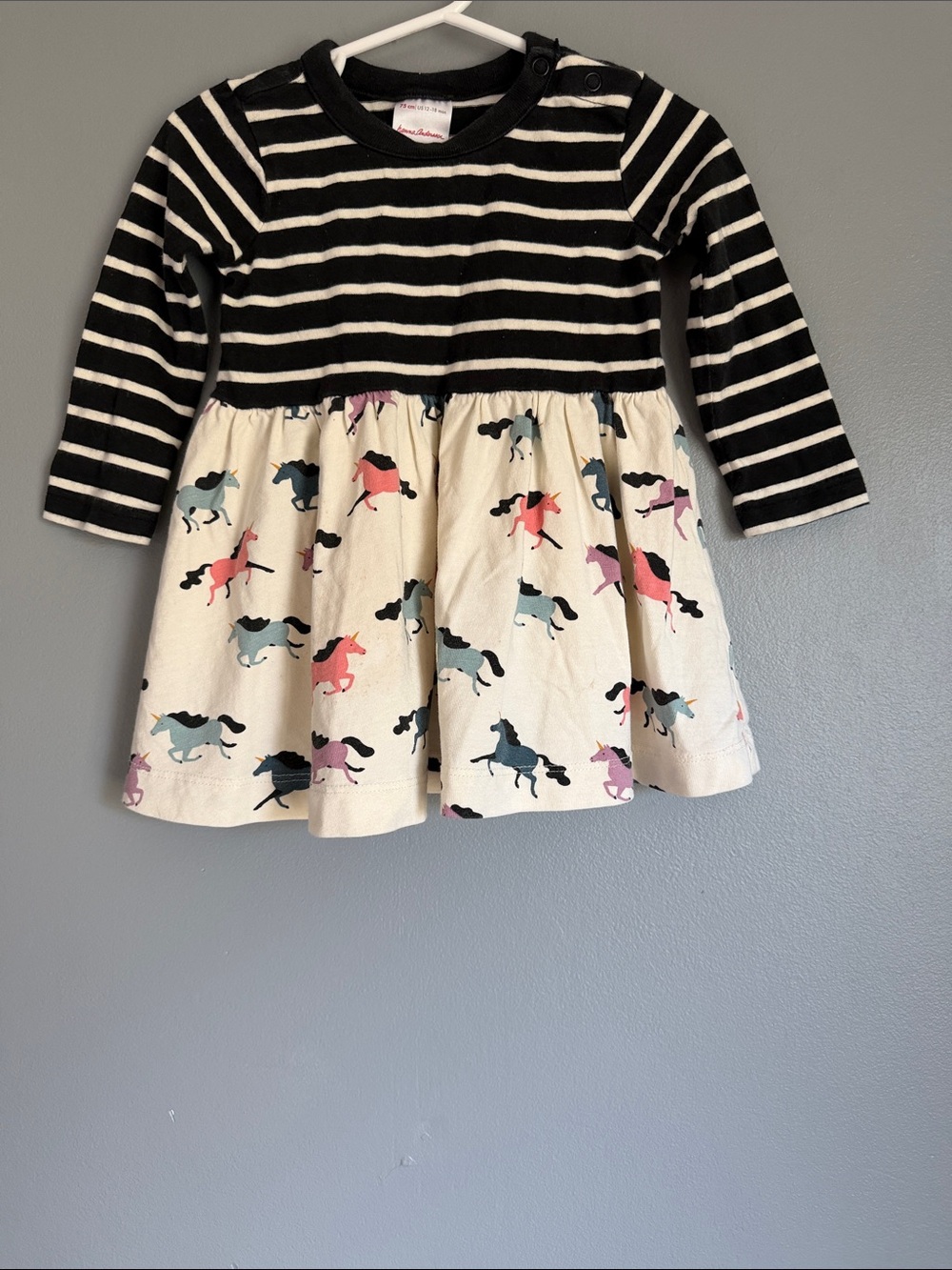 Hanna Andersson Striped Unicorn Long Sleeve Play Dress 12-18 Months